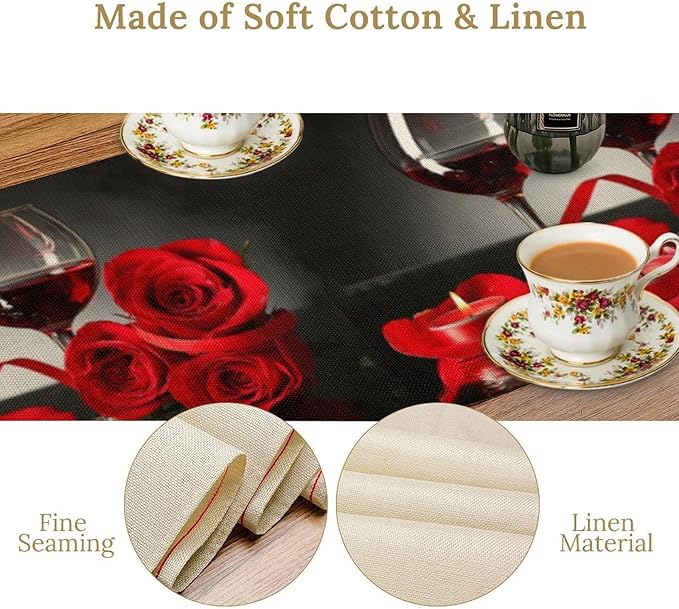 Retro Rose Red Wine Grape Print Table Runner,Table Dresser Runner, Kitchen Dining Table Runners for Indoor Outdoor Holiday Decor 13x36 Inch