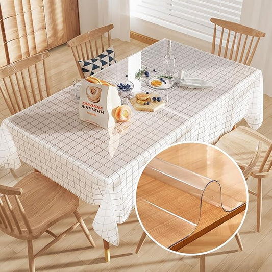 Crystal Clear Plastic Table Cover Protector, 42" x 78" Spill Resistant Easy Flat PVC Desk Pad Mat, 1.5mm Thick Rectangle Vinyl Table Top Protector for Dining Room Table, Office, Dresser