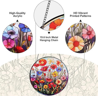 Stained Acrylic Window Handing Ornaments,Floral Suncatcher for Home Decor,Christmas,Thanksgiving Day,Mother's Day Birthday Gift for Women and Mom