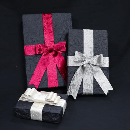 Velvet Silver Ribbon 1-1/2 inch Wide Double-Sided Glossy Fabric Ribbons for Christmas Tree Decor Gift Wrapping Flower Bouquet DIY Crafts 10Yd