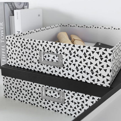 Soul & Lane Decorative Storage Boxes With Lids, Set of 3 Nesting Black and White Letter and Document Box Set for Photos, Scrapbooks, Keepsakes (Whimsical Triangles)