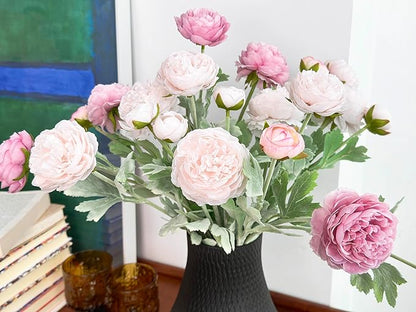 7 pcs Peony Artificial Flowers with Stems, Faux Ice and Opal Pink Ranunculus Mixed, Silk Flowers Arrangement for Home Office Farmhouse Indoor Decor, Kitchen Dining Table Centerpiece Decor