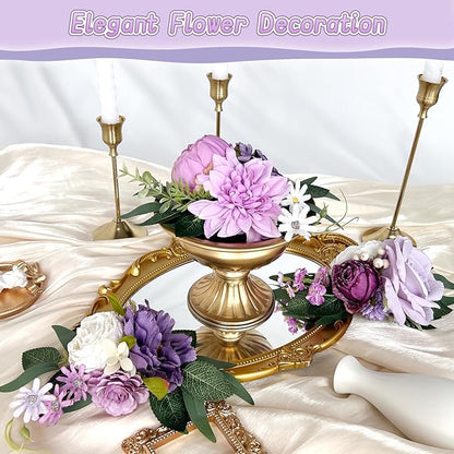 Pre-Made Silk Flowers for Cakes Decorations Light Lavender Dusty Purple Artificial Rose Peony Wedding Cake Toppers Decorating Fake Floral Anniversary Birthday Party Arrangements Table