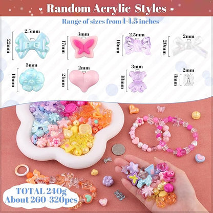 Assorted Acrylic Beads, 400-450PCS 6 Mixed Series Cute Beads for Bracelet Making, GummyBear Bow Flower Kawaii Charms for Jewelry Making DIY Necklace Keychain Phone Charm Christmas Gift