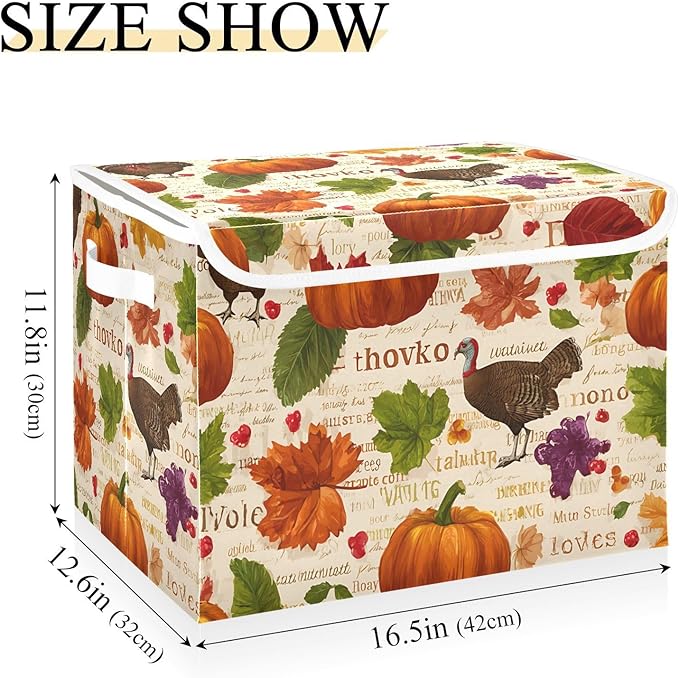 susiyo Seamless Design Leaves Storage Bins with Lids and Carrying Handle Foldable Storage Boxes Organizer Containers Baskets Cube Shelf organizers for Clothes Toys Office