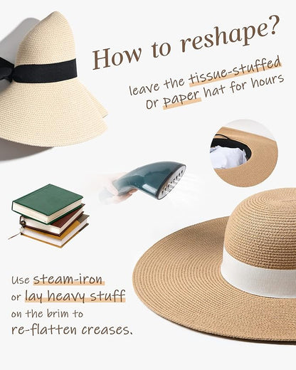 FURTALK Womens Sun Straw Hat Wide Brim UPF 80 Summer Hat Foldable Packable Floppy Beach Hats for Women