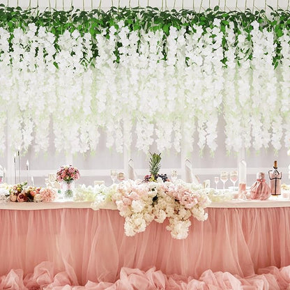 Yastouay 28 Pcs Wisteria Hanging Flowers, 3.77 Ft/Pcs Artificial Hanging Flowers, White Fake Wisteria for Wedding Party Backdrop Wall Home Decoration