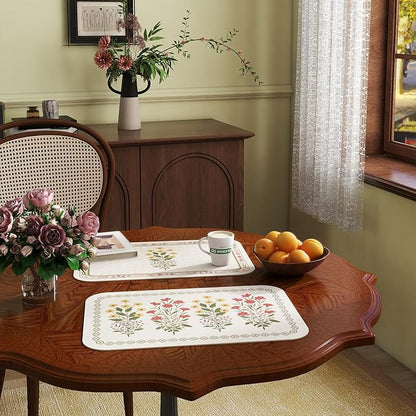 ISAENNE Design Rectangular PVC Placemats Set of 6,Colorful Floral Pattern Placemats, Waterproof and Heat-Resistant,Decoration for Kitchen, Dining, Party, Holiday,12"*17"