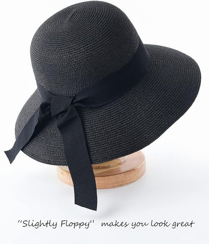 FURTALK Womens Beach Sun Straw Hat UV UPF 80+ Travel Foldable Brim Summer UV Hat