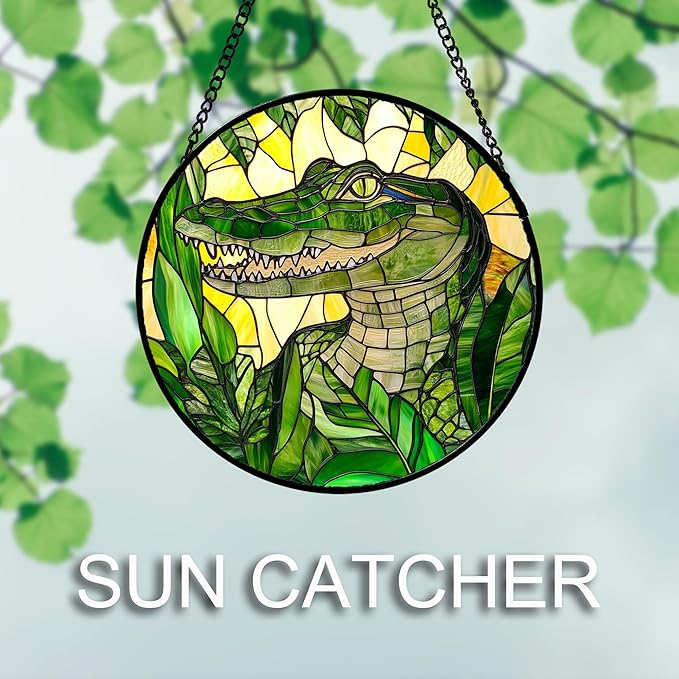 Stained Glass Window Hanging 4 Pcs Set Green Plants Animals Theme 9.8" - Bird Tiger Suncatcher Door Garden Sun Catcher Decor Birthday for Mom Woman Nana Men Friend