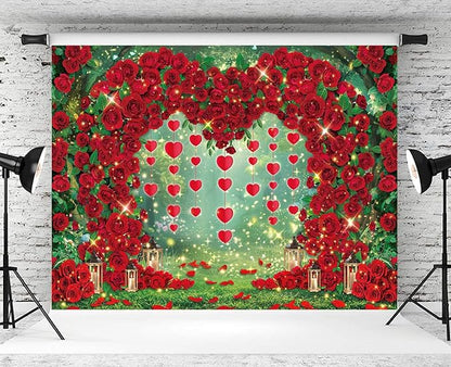 Valentine's Day Backdrop Red Rose Love Heart Garden Photography Background Floral Wedding Bridal Shower Birthday Party Decorations Photo Banner Props (94x70inch(8x6FT))