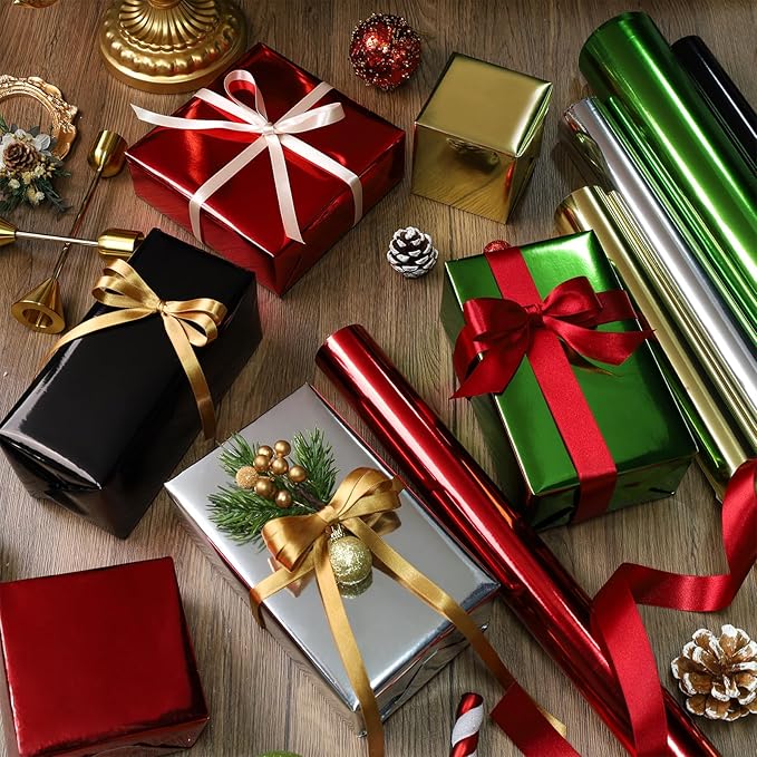 LaRibbons Golden Metallic Wrapping Paper, 17 Inch X 33 Feet Premium Foil Gift Wrap for Christmas, Holiday, Wedding, Birthday & Celebration Gifts