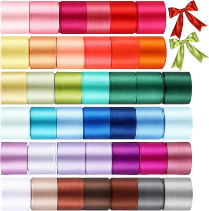 40 Rolls Satin Ribbons Colorful Fabric Ribbons Assorted Solid Rainbow for Gift Wrapping Bows Crafts DIY Bouquet Christmas Wedding Shower Decor(1.57'' Wide,200 Yd Long,Multicolor)