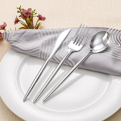 Rubtlamp 90Pcs Silver Christmas Plastic Silverware, Silver Plastic Christmas Utensils, Plastic Cutlery Include 30 Knives, 30 Forks and 30 Spoons, Silverware Heavy Duty For Party