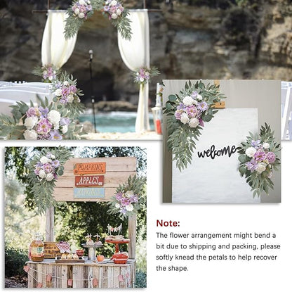 Purple Wedding Arch Flowers, Faux Flower Swag Set of 2, Purple Floral Swag for Wedding Arch Welcome Signs, Reception Ceremony Signs Decor