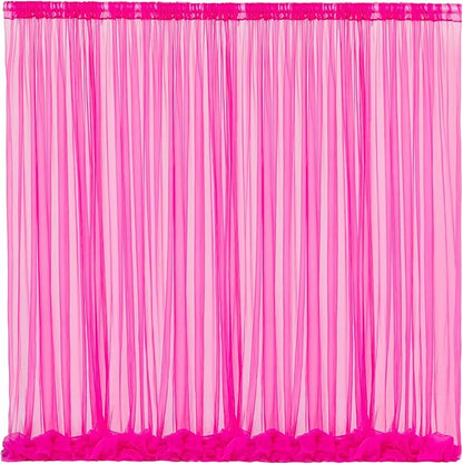 10x10 Hot Pink Tulle Backdrop Curtains for Parties, Sheer Backdrop Curtain Wedding Photo Background Drapes for Baby Shower Photography Birthday Party