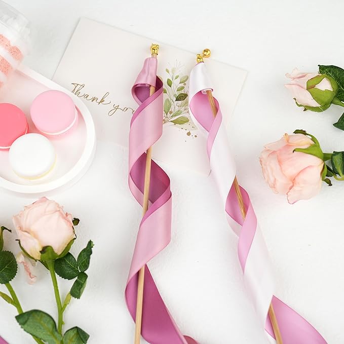 Rose Pink Satin Ribbon Assortment - 5 Rolls, 50 Yards for Wedding, Baby Shower, Gift Wrapping, Crafts & Flower Bouquets
