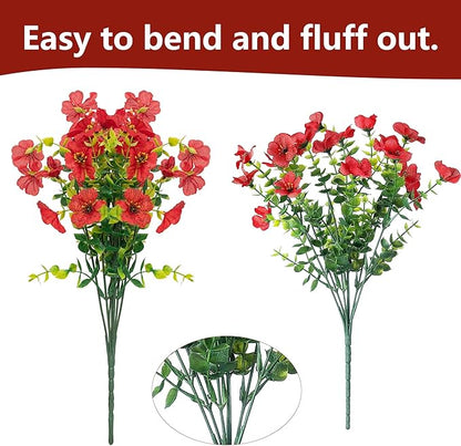 Artificial Flowers Faux Plants for Outdoor Garden Home Weeding Decoration, 12 Bundles Silk Colorful Daisy with Eucalyptus Leaves Fake Plants Greenery for Outdoor Outside Winter Chrsitmas Decor