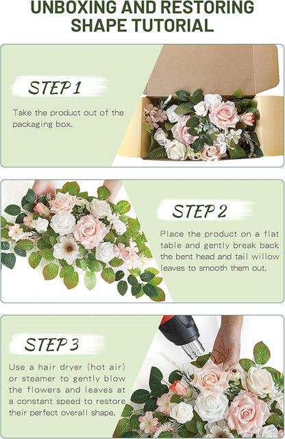 Wedding Decor (Pack of 2) Welcome Sign Flower Backdrop Garland for Ceremony Reception Wall Easel Home Decoration Entryway Faux Outdoor Board Head Table Decor (Flesh Pink & White)