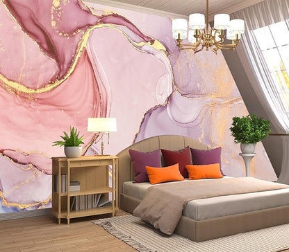 Eierme-Pink Gold Marble Swirl Abstract Background Mural Wallpaper Peel and Stick 160" x 114"