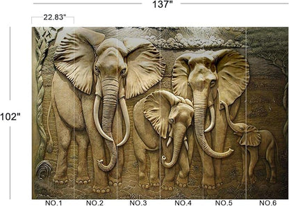 Cliouar-Elephant Art,Harmonious Family,Mural Wallpaper Peel and Stick 137" x 102"