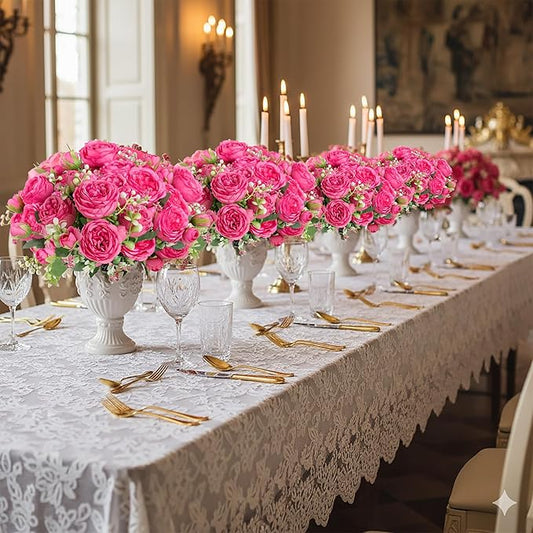 Peonies Artificial Flowers 12 Bundles Pink Flowers Bouquet, Lifelike Silk Fake Peonies with Stems for Home Table Centerpieces, Wedding, Party & DIY Bridal Floral Arrangements (Rose red)