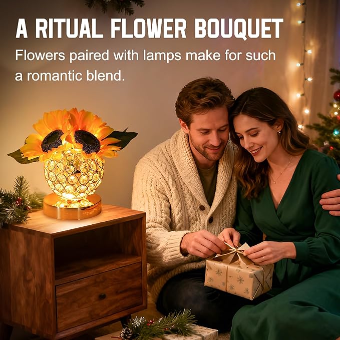 Sunflower Flower Lamp for Women Gifts, 3 Color Dimmable Night Light, Rechargeable Cordless Touch Table Lamp for Womens Mom Wife Friends Girlfriend Her Gifts, Perfect for Bedroom Bar Coffee Shop