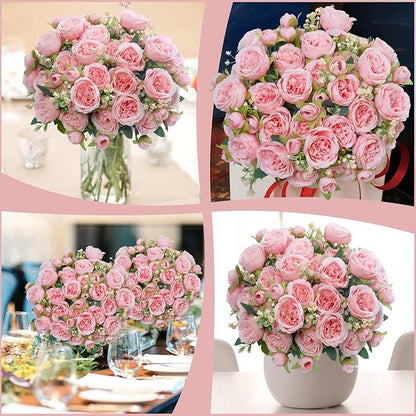 6 Pcs Peonies Artificial Flowers Bulk, Light Pink Silk Peonies Fake Bouquet for Floral Centerpieces, Realistic Faux Peony Flower for Flower Arrangements Wedding Decoration vase