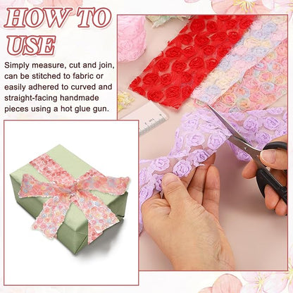 uxcell 2PCS Lace Trim Ribbon, 2.36 inch - 1 Yard 3D Rose Floral Embroidery Ribbons Edge Trimming for Sewing, Wedding Dress, DIY Crafts, Decoration Accessories, White