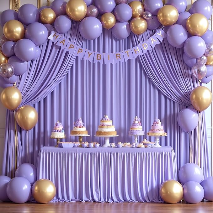 Lavender Backdrop Curtains - 6 Panel Wrinkle-Free Polyester Photography Drapes for Baby Shower & Birthday Party - 24 X 10FT