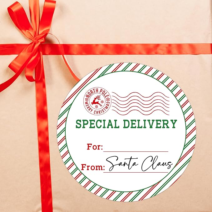 Christmas Gifts Tags Stickers from Santa, 30 Pcs Christmas Name Tags for Gifts, 2.5x2.5 Inch Holiday Presents Sticker Labels, Festive Chrismas Name Tag for Gift Wrapping Bags Classroom-D06