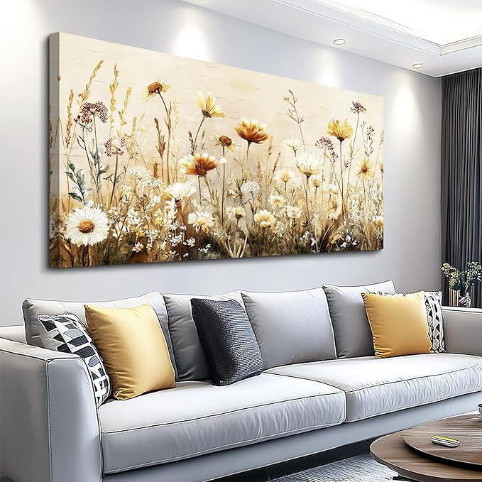 hyidecorart Elegant Flowers Canvas Wall Art - Floral Pictures for Wall Decor Modern Home Decor Oil Paintings Nature Watercolor Prints Artwork for Living Room Bedroom Office Wall Decoration 20" x 40"