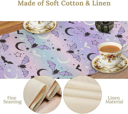 Gothic Table Runner,Cute Bat Star Sky Print Table Runner for Home Kitchen Table Dining Garden Farmhouse Wedding Party Decor 13x36 Inch