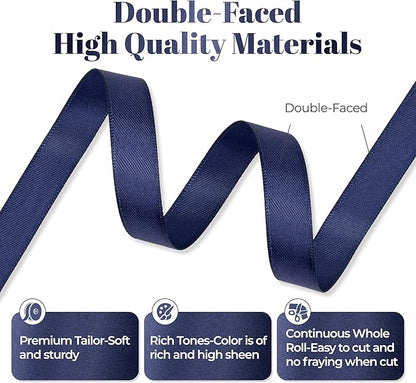 Navy Blue Satin Ribbon, Double Faced 1/2 Inch X 50 Yards Navy Blue Ribbon, Premium Satin Ribbon for Gift Wrapping, Crafts, Hair Bow Making, Sewing, Flower Bouquet, Wedding Party Decor