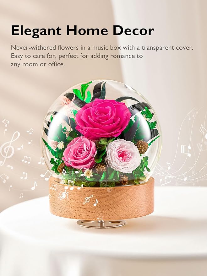 Eterfield Flowers for Delivery Prime, Christmas Preserved Roses Gifts for Women - Forever Flower in Glass Dome Birthday Gifts for Mom Wife Grandma Her Valentine’s Day (Hot Pink, Sphere)