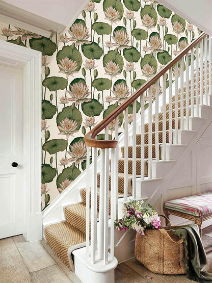 Orainege Floral Wallpaper Peel and Stick Floral Contact Paper Boho 16.9inx196.8in Lotus Flower Wallpaper Removable Self Adhesive Wall Paper for Bedroom Cabinets Decorative