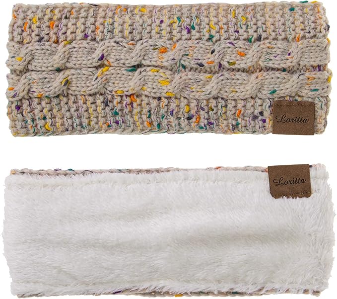 Loritta Womens Ear Warmers Headbands Winter Warm Fuzzy Cable Knit Head Wrap Fleece Lined Gifts