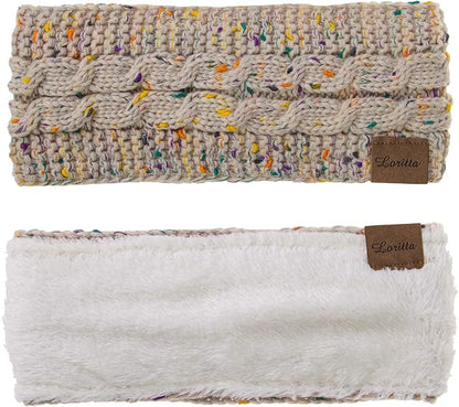 Loritta Womens Ear Warmers Headbands Winter Warm Fuzzy Cable Knit Head Wrap Fleece Lined Gifts