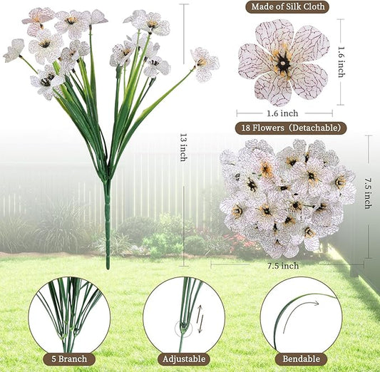 24 White Bundles Artificial Flowers for Outdoors/Indoors Fake Flowers Plants for Indoor Outside Garden Porch Window Box Home Wedding Farmhouse