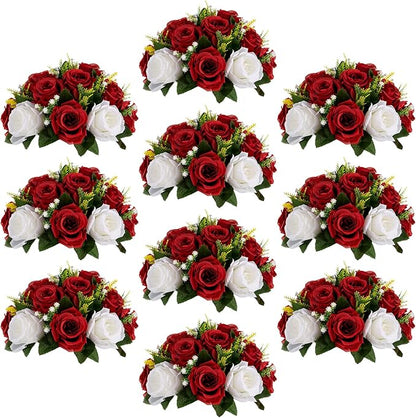 Sziqiqi Red Fake Flowers for Wedding Centerpiece Kissing Flower Balls for Tables Flower Centerpieces Arrangement for Party Road Lead