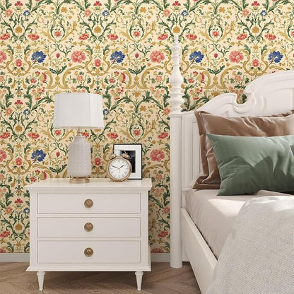 Yellow Floral Peel and Stick Wallpaper Boho Leaf Wallpaper Colorful Flower Contact Paper 17.5in x 32.8ft Removable Self Adhesive Vinyl Wall Mural Wall Paper for Cabinet Nursery Bedroom Stairs Kitchen