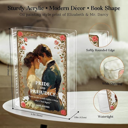 Pride and Prejudice Inspired Book Vase, Flower Vase for Home Decor, Birthday Gifts for Women Mom Book Lovers, Bookish Decor for Bookshelf Desk Coffee Table Office Living Room