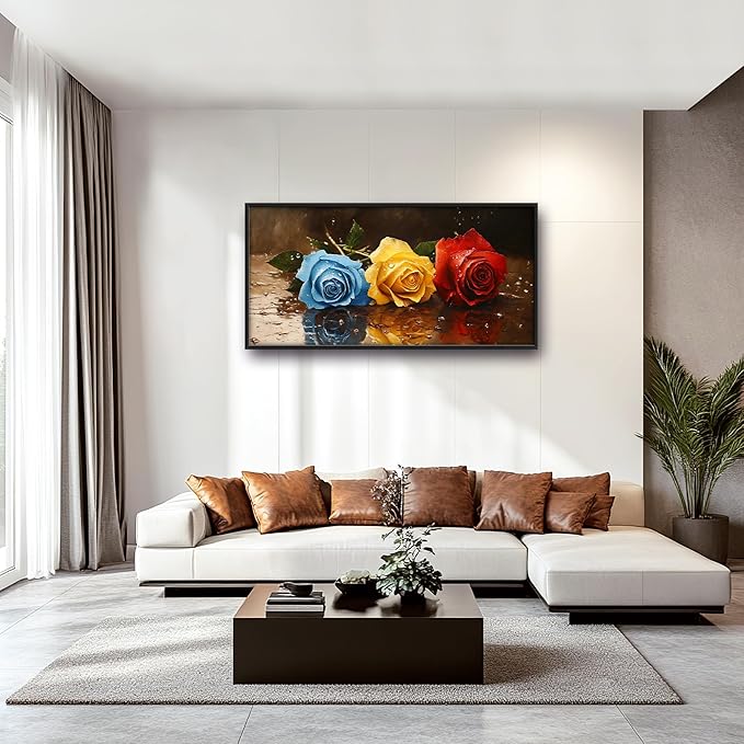 Rose Flowers Large Wall Art Framed Wall Decor for Living Room, Roses Pictures Oversized Canvas Print Painting Modern Extra Large Framed Artwork for Bedroom Office Home Decor 60"x30"