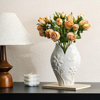 Wabi-Sabi Ceramic Vase, Nordic Minimalist Handmade Pottery for Fresh & Dried Flowers, Retro Glazed Decorative Centerpiece, Gift Box Packaging, 26cm Height