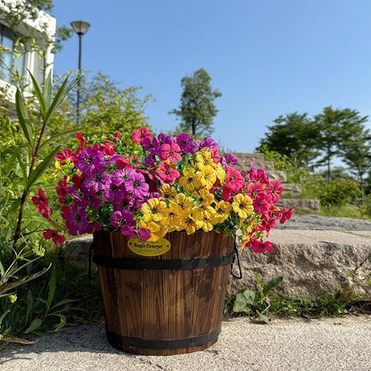 12 Bundles Artificial Flowers for Outdoor,UV Resistant Fake Flowers,Faux Plants for Outside Hanging Planters,Artificial Plants for Indoor Porch Garden Home Wedding Decor(Yellow,Fuchsia,Purple)