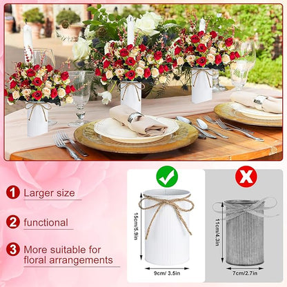6 Set Fake Flower in Vase, Artificial Flowers with Vase, Centerpiece Table Decorations with 6 Pcs 6 Inch Large Vases and 12 Pcs Mixed Colors Silk Rose Bouquet for Wedding Home Office Farmhouse Decor