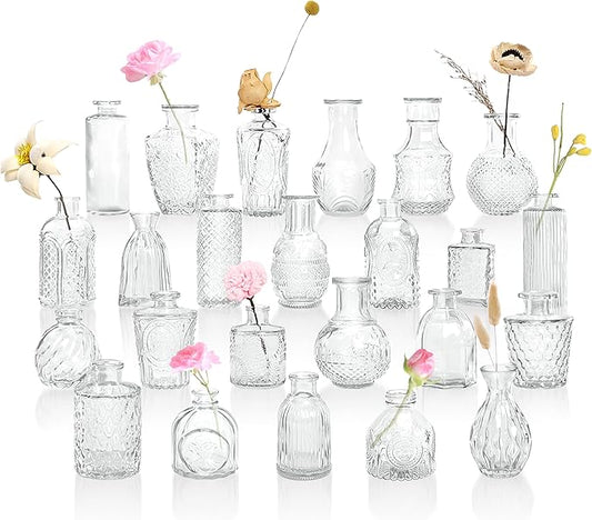 Bud Vases in Bulk 24, Clear Small Glass Vase for Centerpiece Table Decorations, Durable Mini Glass Vases for Flowers, Decorative Flower Vase for Wedding Decor, Party, Home Decor, Housewarming
