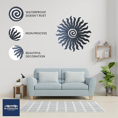 Riverside Designs Sunburst Metal Wall Art Steel Outdoor Decor - Heavy-Duty and Waterproof - Made in USA (18", Black)