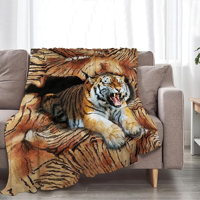 Tiger Throw Blanket, 50"x40", Multicolor, Animal Print, Microfiber Blend, Warm, All Seasons, Unisex Adult