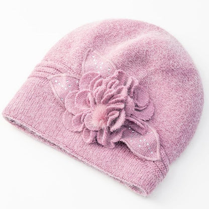 Flower Women Beret, Double Layer Thickened Winter Knitted Beanie Beret Hat, Stylish French Dress Beret Hats for Women